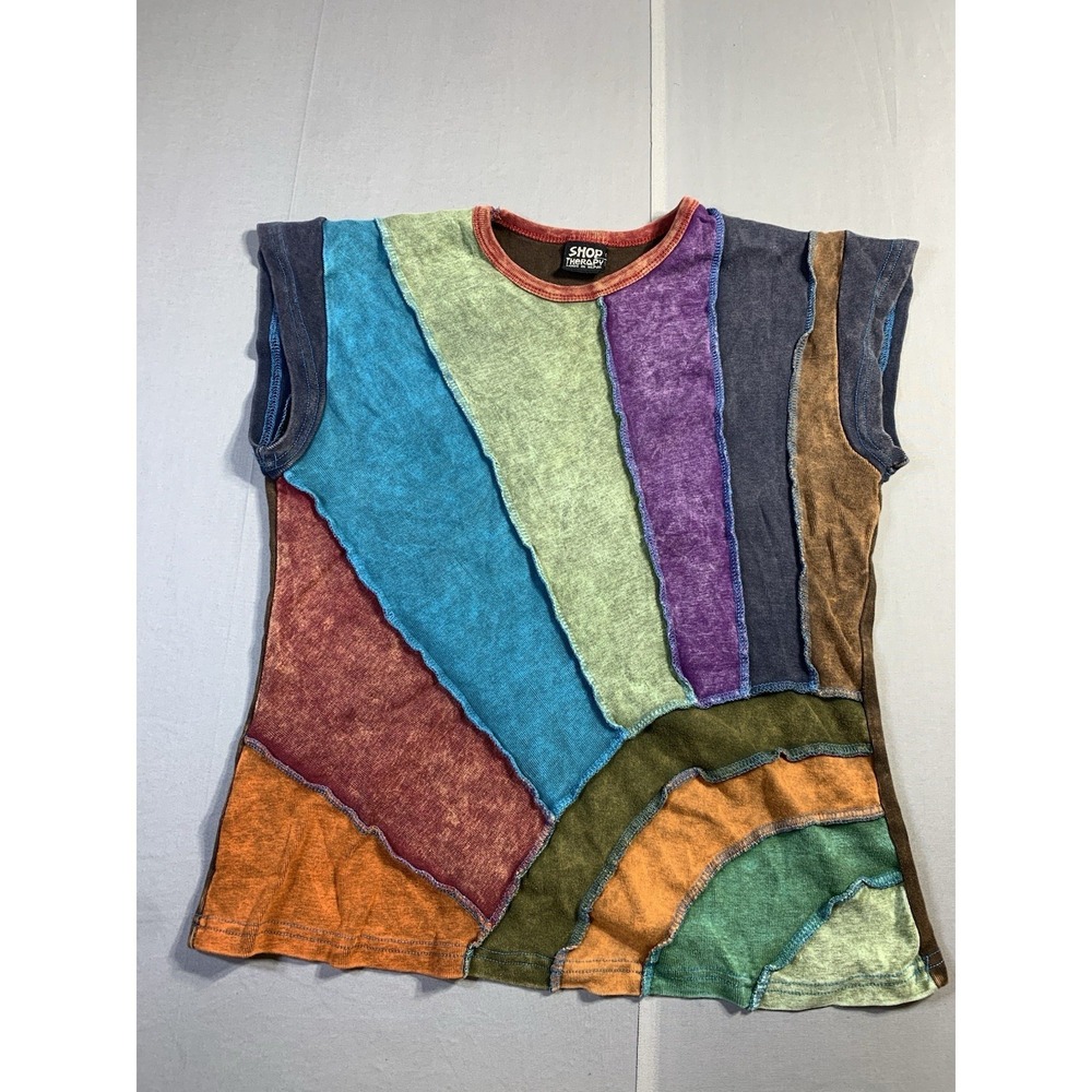 Shop Therapy Patchwork Boho Hippy Festival  size med Short Shirt made in‎ Nepal